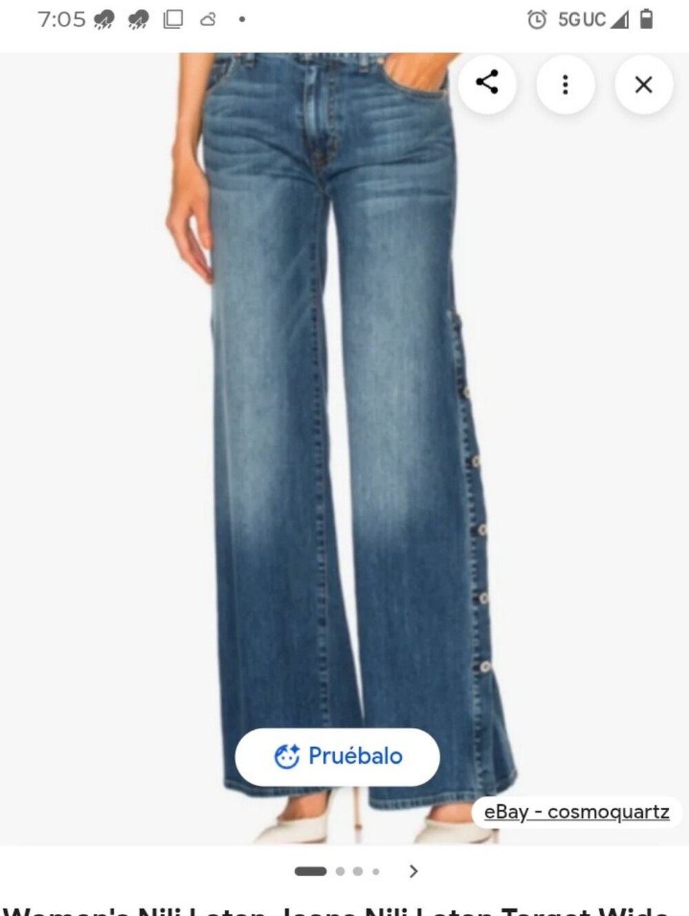 Nili Lotan Faded Mid-Blue Wide-Leg Jeans with Side Button Trim